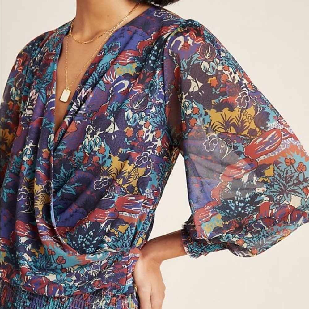 Free People Floral V-Neck Blouse - Multicolor, Size Large/XL, New with Tags— NWT